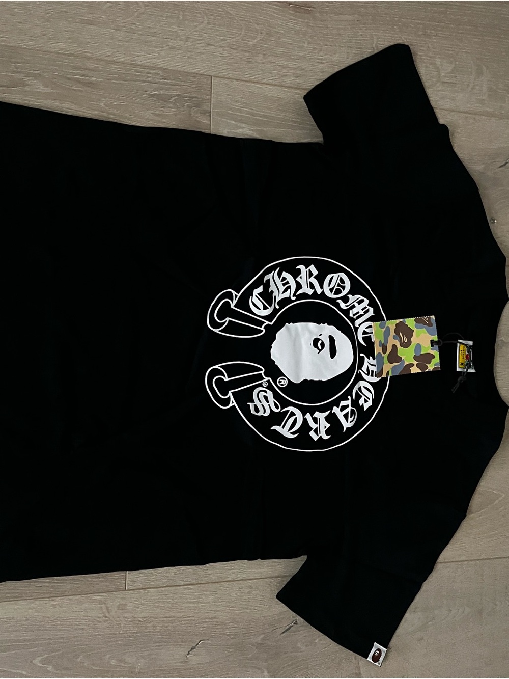 Bape Black Short Sleeve Tee with White Ape Head Graphic